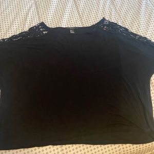Forever 21/ black shirt w/scalloped lace detail on sleeves